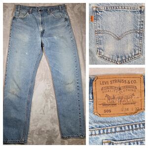 Vintage Levi’s 505 Orange Tab Jeans 34x32 1993 USA Fabric